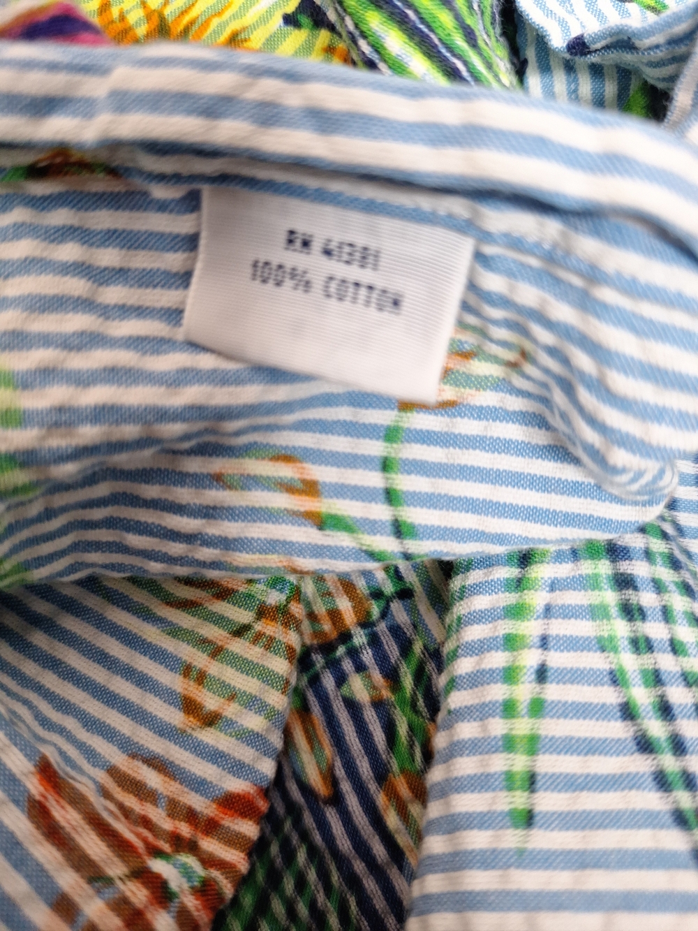 Ralph Lauren Mens Blue Striped Button-Down with Green, Orange & Yellow Floral - Picture 8 of 12